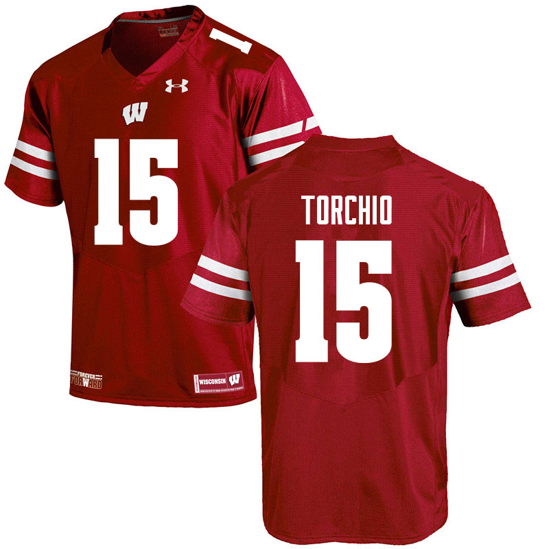 Men #15 John Torchio Wisconsin Badgers College Football Jerseys Sale-Red